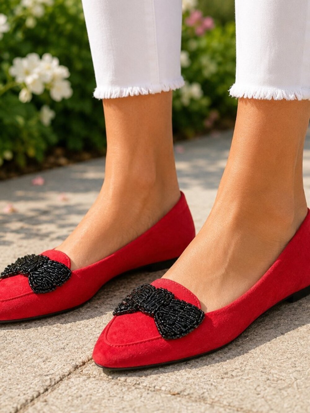 Talbots Francesca Driving Shoes Flats Pointed Toe Suede Red Embellished Bow 6 M
